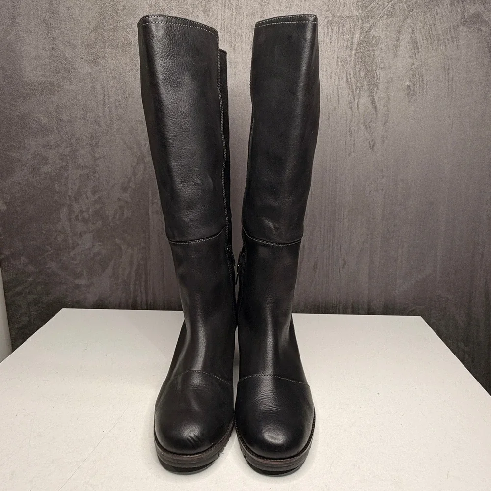 Sorel Cate Tall Boot Womens 9.5 Black Leather Suede Riding Waterproof Block Heel